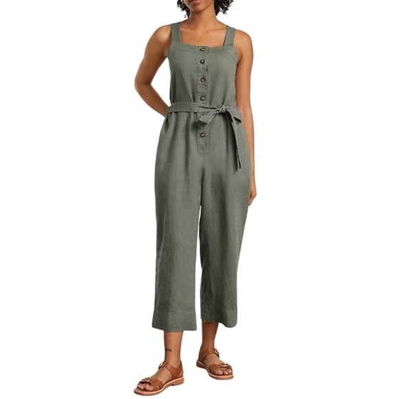 Everlane Pants - Everlane Women's Green 100% Linen Jumpsuit Wide-Leg Adjustable Straps Size 0